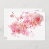 カトリックロザリオピンクロセズ宗教フローラ  ポストカード (正面/裏面)