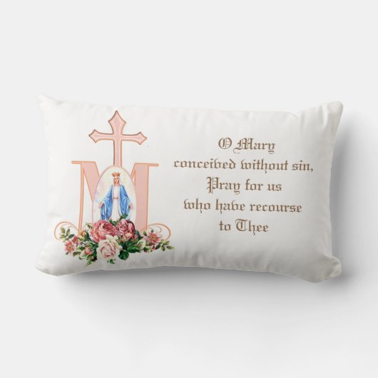 カトリックヴァージンマリアフローラ宗教十字架 ランバークッション (裏面)