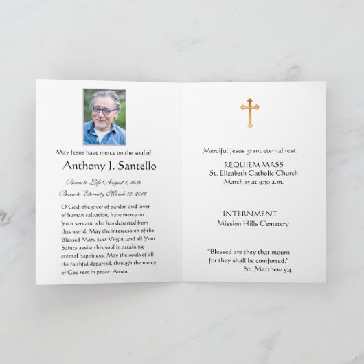 カトリックヴァージンマリア葬儀聖祈りの言葉カード カード (内部)