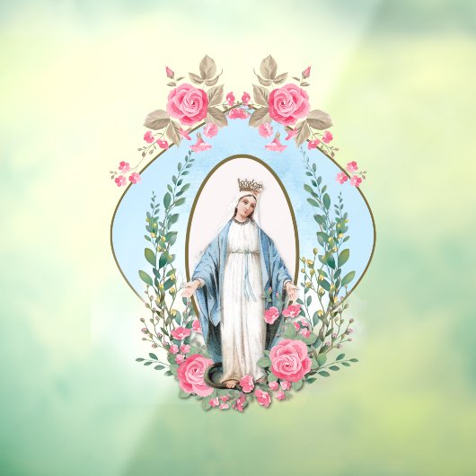 カトリックヴァージンメアリヴィンテージ宗教的ピンクローズ ウィンドウサイン (シート3)