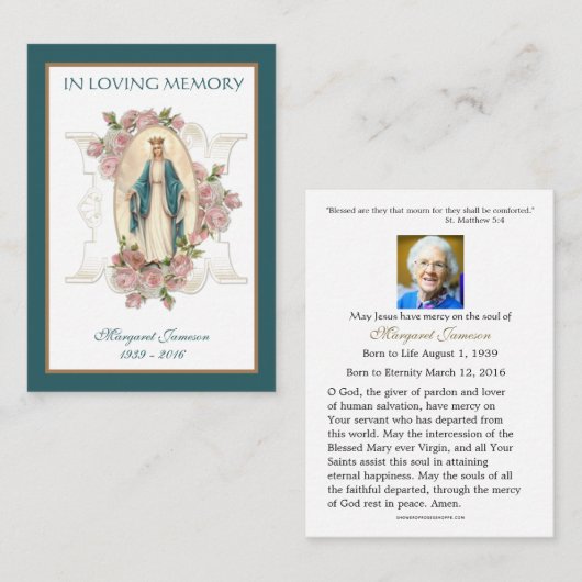 カトリックヴァージンメアリーバラ葬儀悔やみや弔慰祈りの言葉 プレイスカード (正面/裏面)