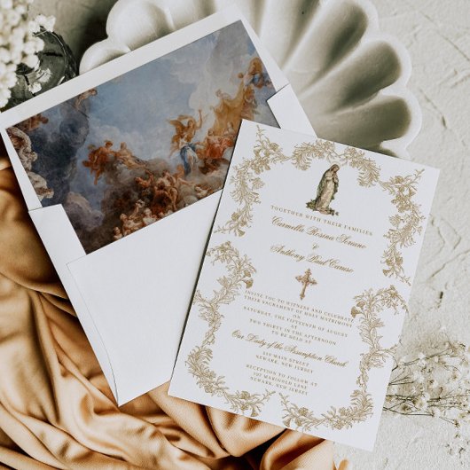 カトリックヴァージンメアリーバロック結婚式招待状 招待状