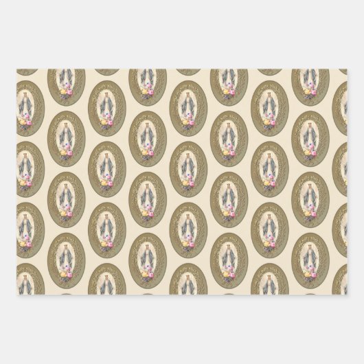 カトリックヴァージンメアリーフローラ宗教バラ ラッピングペーパーシート (正面3)