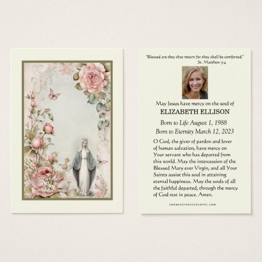 カトリックヴァージンメアリーフローラ葬儀ヴィンテージ (正面&裏面)