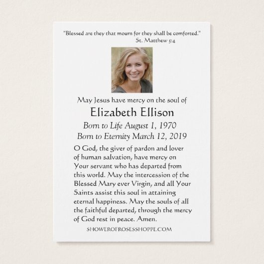 カトリックヴァージンメアリーフローラ葬儀祈りの言葉カード (裏面)