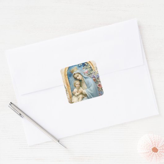 カトリックヴァージンメアリーベビーイエスフローラ スクエアシール (封筒)