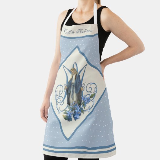 カトリックヴァージンメアリーレディオブグレースフローラブルー エプロン (インサイチュ)