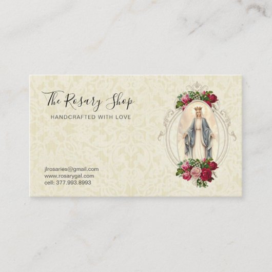 カトリックヴァージンメアリーヴィンテージピンクレッドローズ 名刺 (正面)