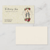 カトリックヴァージンメアリーヴィンテージピンクレッドローズ 名刺 (正面/裏面)