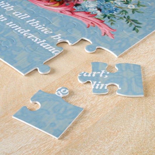 カトリックヴァージンメアリーヴィンテージ聖なる書物、 経典引用文 ジグソーパズル (側面)