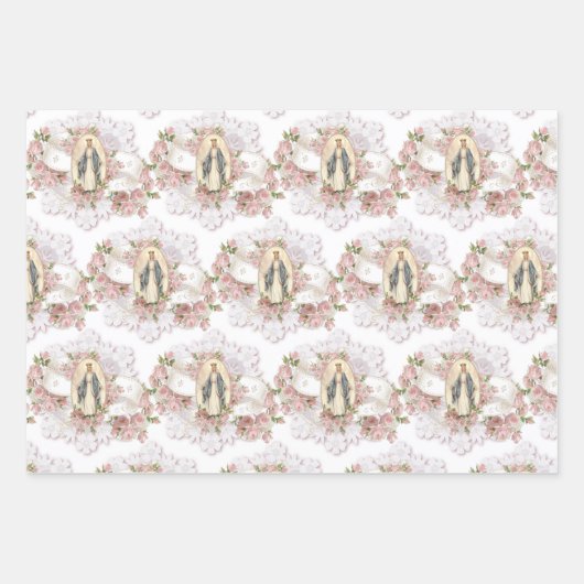 カトリックヴァージンメアリー宗教ピンクロセスラップピン ラッピングペーパーシート (正面3)