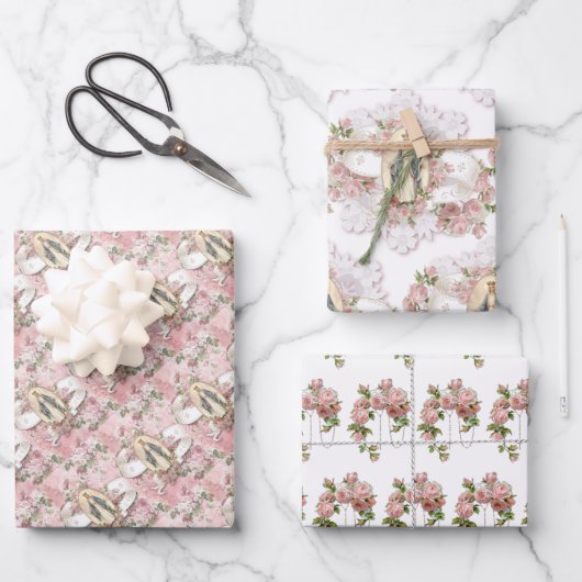 カトリックヴァージンメアリー宗教ピンクロセスラップピン ラッピングペーパーシート (正面)