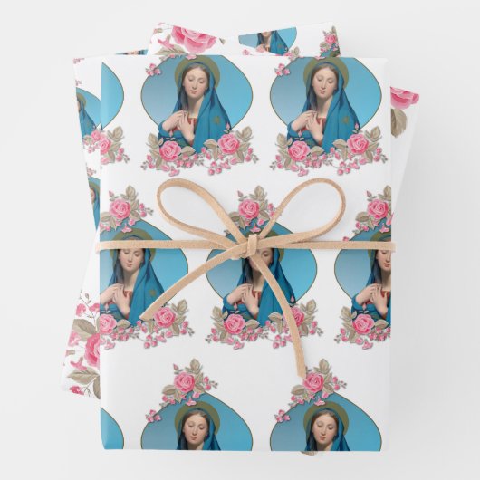 カトリックヴァージンメアリー宗教ピンクローゼズ ラッピングペーパーシート (インサイチュ)