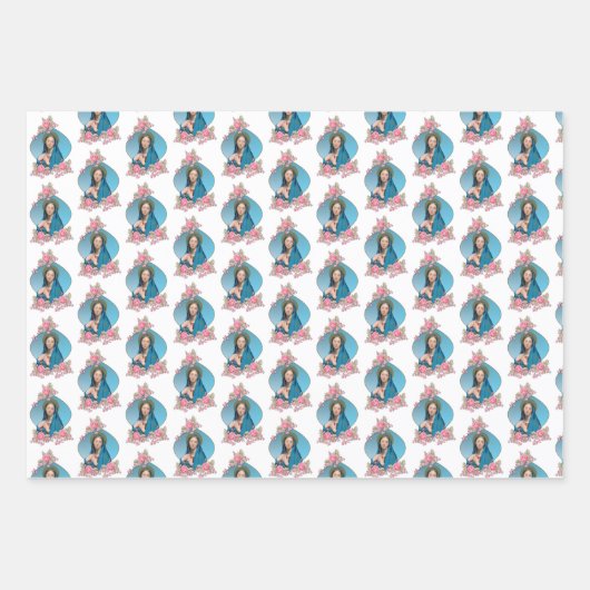 カトリックヴァージンメアリー宗教ピンクローゼズ ラッピングペーパーシート (正面3)