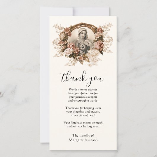 カトリックヴァージンメアリー宗教的弔意 サンキューカード (正面)