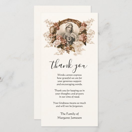 カトリックヴァージンメアリー宗教的弔意 サンキューカード (正面/裏面)