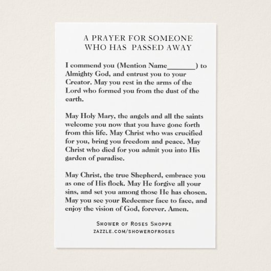 カトリックヴァージンメアリー悔やみや弔慰祈りの言葉ホーリーカード (裏面)