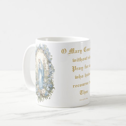 カトリックヴァージンメアリー祈りの言葉ブルースフローラ コーヒーマグカップ (正面左)