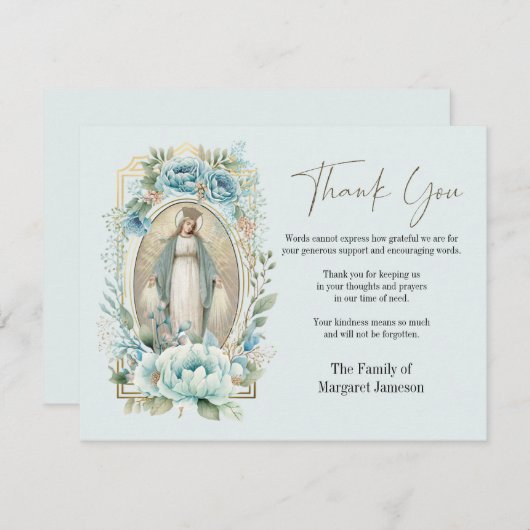 カトリックヴァージンメアリー葬儀弔問悔やみや弔慰 サンキューカード (正面/裏面)