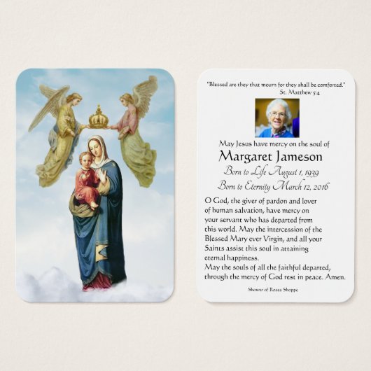 カトリックヴァージンメアリー葬儀祈りの言葉メモリアルカード (正面&裏面)