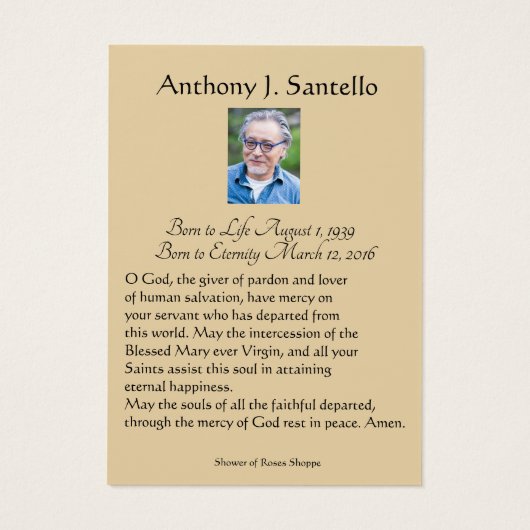 カトリックヴァージンメアリー葬儀祈りの言葉神聖カード (裏面)