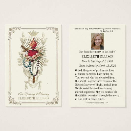 カトリックヴァージンメアリー葬儀記念祈りの言葉カード (正面&裏面)