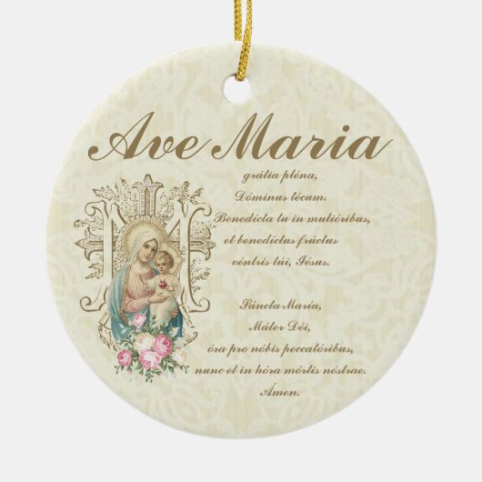 カトリックヴァージンメリーアヴェマリアベビーイエズスフローラ セラミックオーナメント (正面)