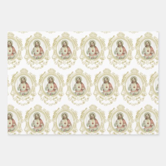 カトリックヴァージンメリー宗教的イエスフローラ ラッピングペーパーシート (正面3)