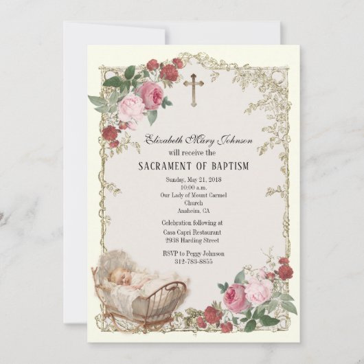 カトリックヴィンテージガールバプテスマ《キリスト教》洗礼式や命名式天使 招待状 (正面)