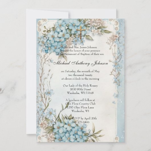 カトリックヴィンテージバプテスマ《キリスト教》洗礼式や命名式男の赤ちゃんインビ 招待状 (正面)
