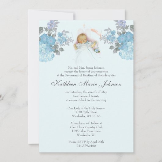 カトリックヴィンテージバプテスマ《キリスト教》洗礼式や命名式男の赤ちゃん 招待状 (正面)