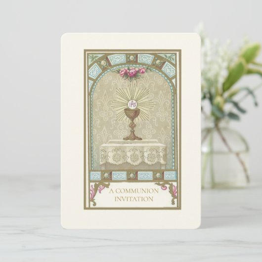 カトリックヴィンテージファースト聖餐式招待状 招待状 (スタンド正面)