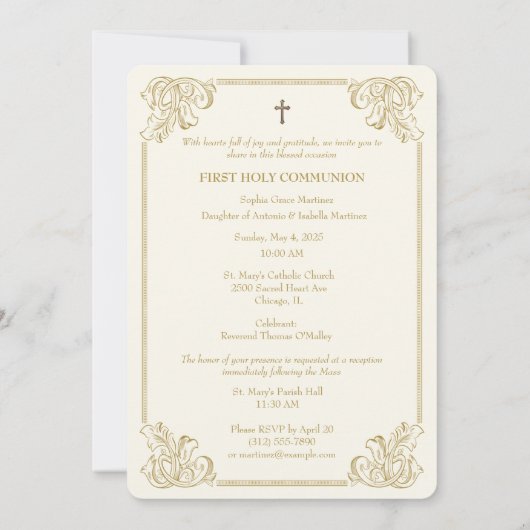 カトリックヴィンテージファースト聖餐式招待状 招待状 (裏面)