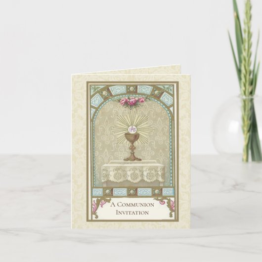 カトリックヴィンテージファースト聖餐式招待状 招待状 (正面)