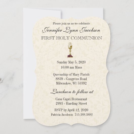 カトリックヴィンテージファースト聖餐式招待状 招待状 (裏面)