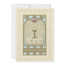 カトリックヴィンテージファースト聖餐式招待状