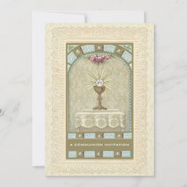 カトリックヴィンテージファースト聖餐式招待状 招待状