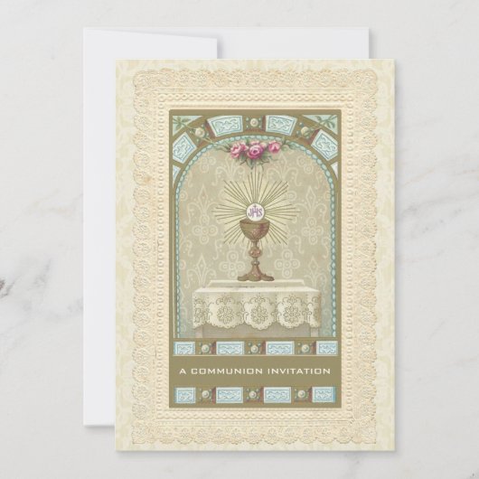 カトリックヴィンテージファースト聖餐式招待状 招待状 (正面)