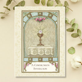 カトリックヴィンテージファースト聖餐式招待状 招待状