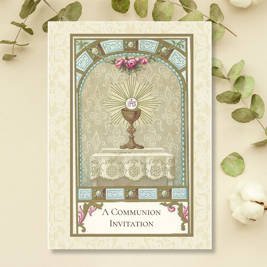 カトリックヴィンテージファースト聖餐式招待状 招待状