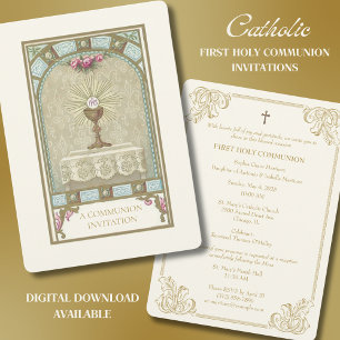 カトリックヴィンテージファースト聖餐式招待状 招待状