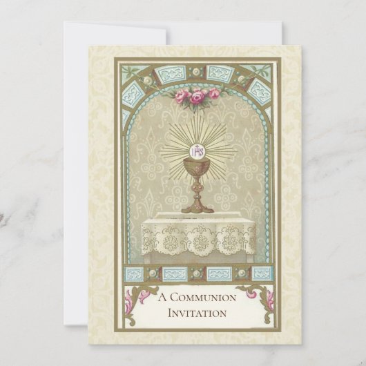 カトリックヴィンテージファースト聖餐式招待状 招待状 (正面)