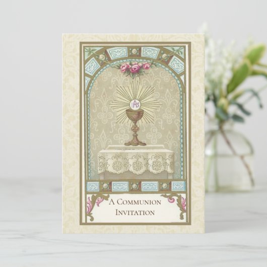 カトリックヴィンテージファースト聖餐式招待状 招待状 (スタンド正面)