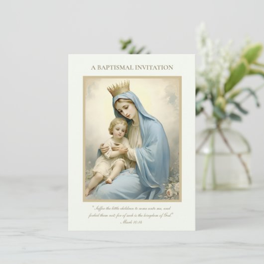 カトリックヴィンテージベビーバプテスマ《キリスト教》洗礼式や命名式フローラ 招待状 (スタンド正面)