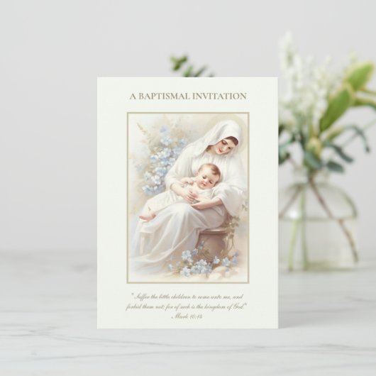 カトリックヴィンテージベビーバプテスマ《キリスト教》洗礼式や命名式フローラ 招待状 (スタンド正面)