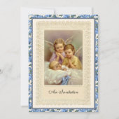 カトリックヴィンテージボーイバプテスマ《キリスト教》洗礼式や命名式天使イン 招待状 (正面)