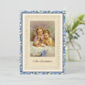 カトリックヴィンテージボーイバプテスマ《キリスト教》洗礼式や命名式天使イン 招待状 (スタンド正面)