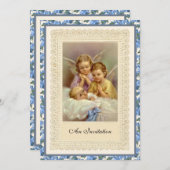 カトリックヴィンテージボーイバプテスマ《キリスト教》洗礼式や命名式天使イン 招待状 (正面/裏面)