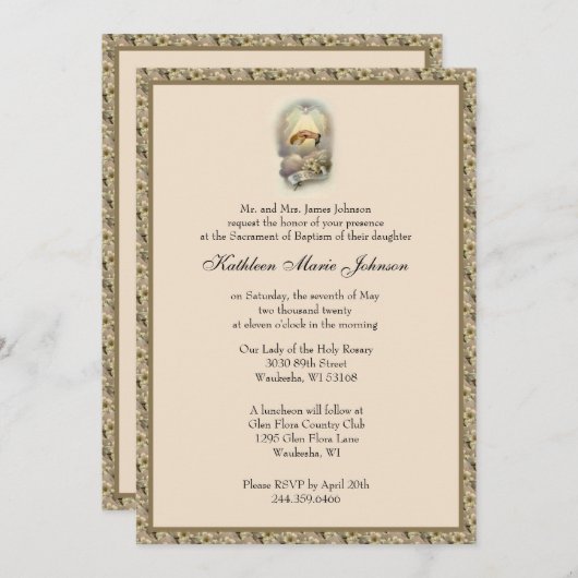 カトリックヴィンテージ洗礼《キリスト教》洗礼式や命名式伝統的I 招待状 (正面/裏面)