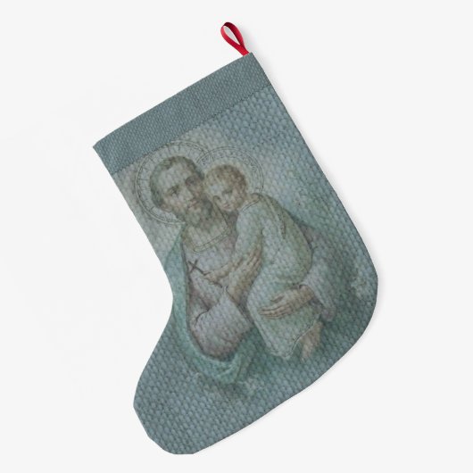カトリックヴィンテージ聖ヨセフとベビーイエス ラージクリスマスストッキング (裏面 (吊り時))